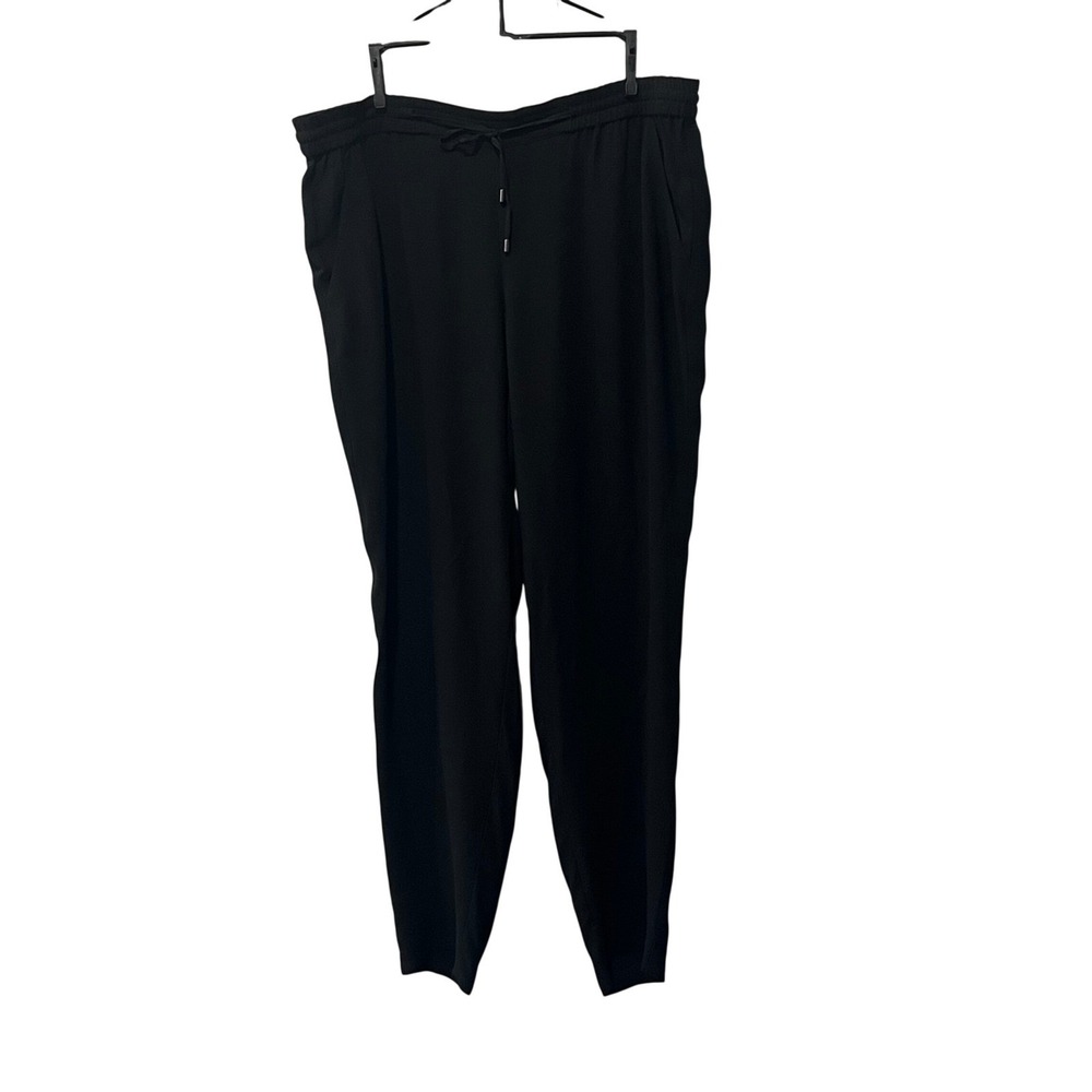 Eileen Fisher 100% Silk Pants Women Large Black Drawstring Elastic Waist Tapered